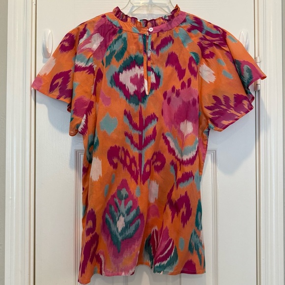 Banjanan Joyful Top Women’s Large Lightweight Cotton Mock Neck Colorful Preppy - Picture 3 of 8